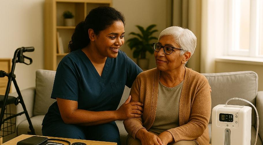 woman at home receiving care